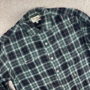 Vintage Sheldon Mens Medium 95% Wool‎ Flannel Shirt Green Plaid Long Sleeve